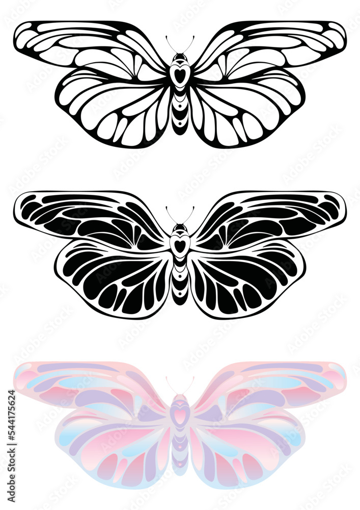 Stylized butterflies. Vector silhouettes isolated on white background.