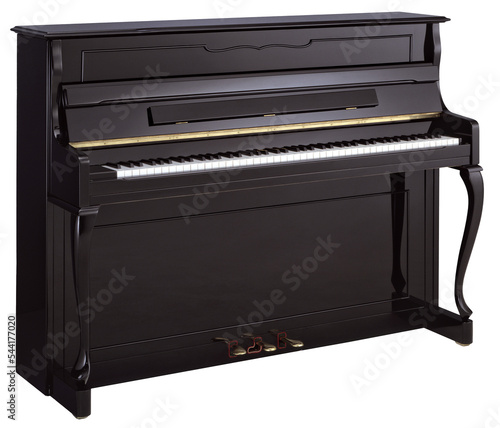 A shot of an isolated upright classic piano