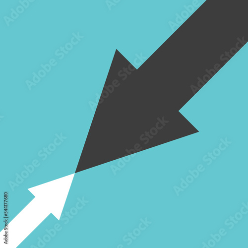 Opposite small arrow against big one. Discrimination, competition, force, challenge, obstinacy and inequality concept. Flat design. EPS 8 vector illustration, no transparency, no gradients