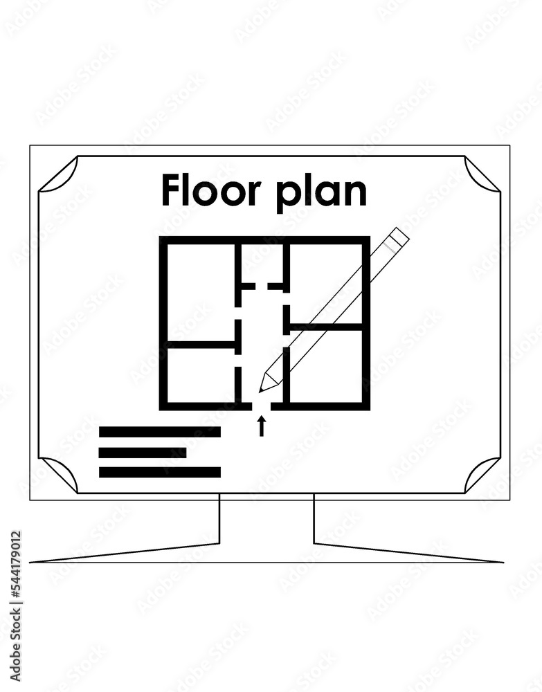 Drawing plan icon. House plan monitor icon. Online real estate house icon. Floor plan icon. Appartment sketch on the monitor screen Drawing plan icon. House plan monitor icon. Online real estate house icon. Floor plan icon. Appartment sketch on the monitor screen