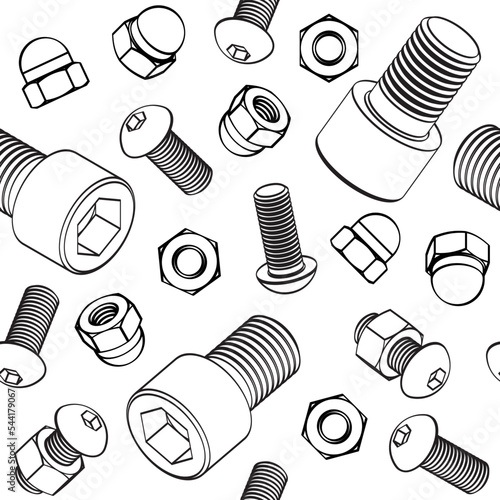 Seamless pattern with bolts and nuts