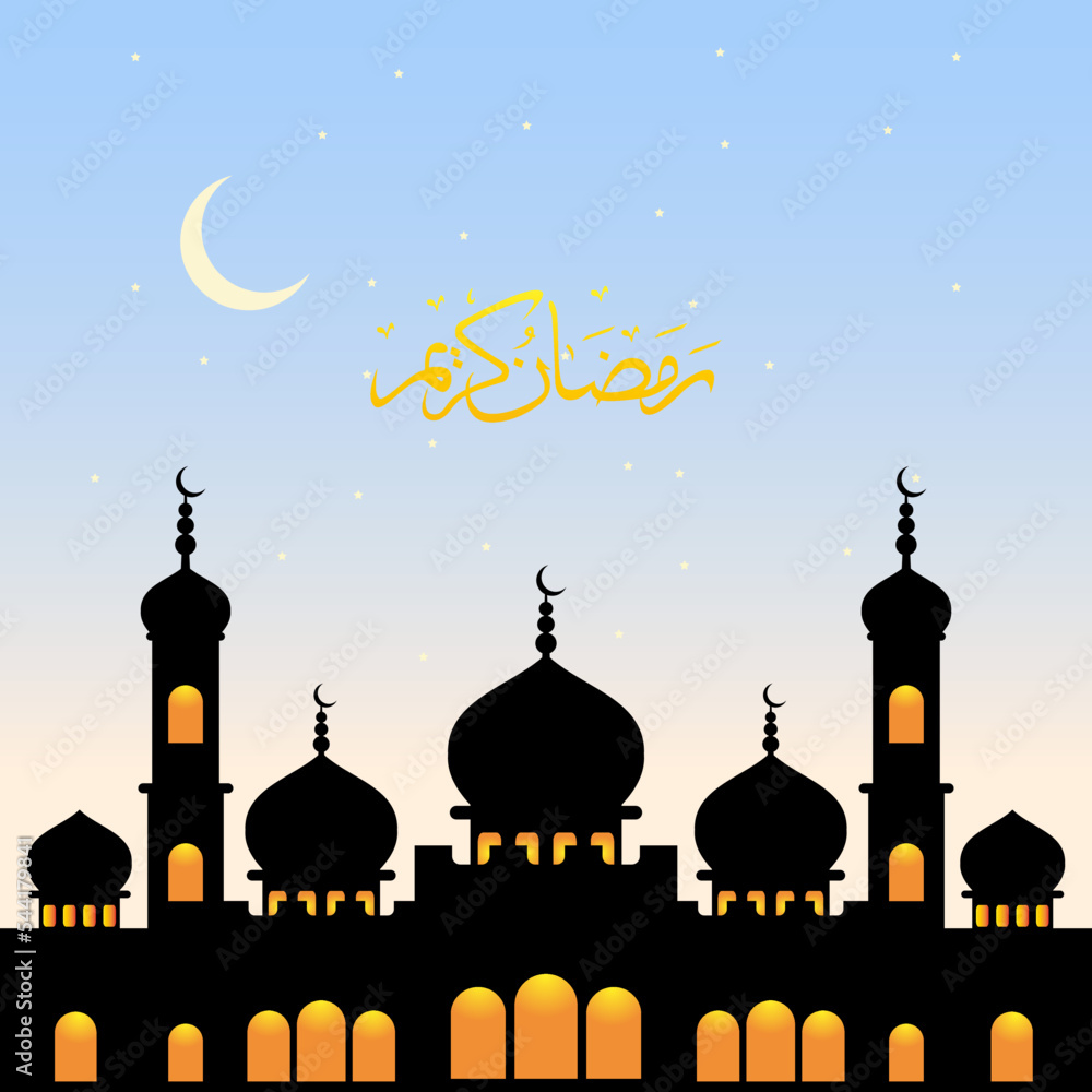 mosque vector illustration for modern style Ramadan greeting card. Islamic celebration greeting card