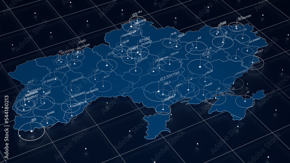 Ukraine blue map big data visualization. Futuristic map infographic. Information aesthetics 