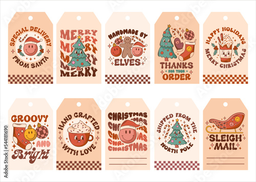 Retro Christmas vector gift tags. Christmas small business packaging label