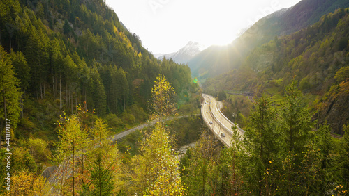 Motorway direction to St Gotthard tunnel in Uri, Switzerland