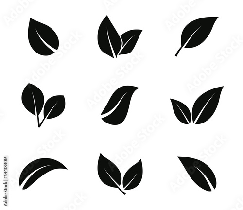 Leaves icon set. Leaf icons. Leaves of trees and plants. Vector elements for eco, bio and vegan logos. Vector illustration.