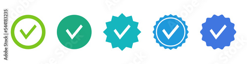 Check mark icons. Profile verification check marks icon. Approved symbol. Verified account badge. Quality and accept signs. Vector illustration.