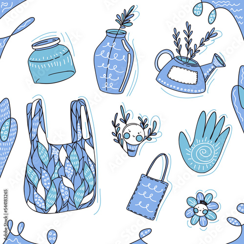 Ecological stickers. Ecology stickers with zero waste, use your own bag, use your cup, reuse. Bright vector design elements.