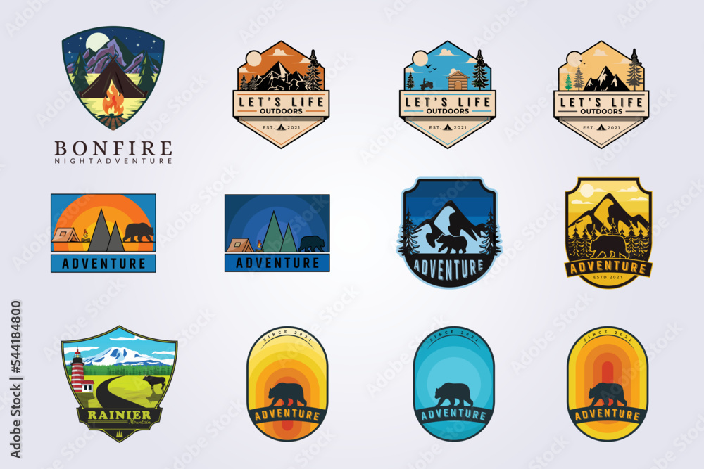 Fototapeta premium bundle of mountain camping adventure outdoor bear vector logo set illustration design badge
