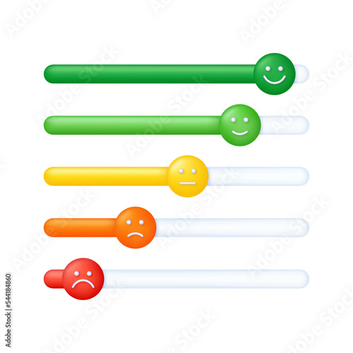 3D Feedback emotion scale illustration. Reviews with good and bad rating. Feedback in the form of emotions.