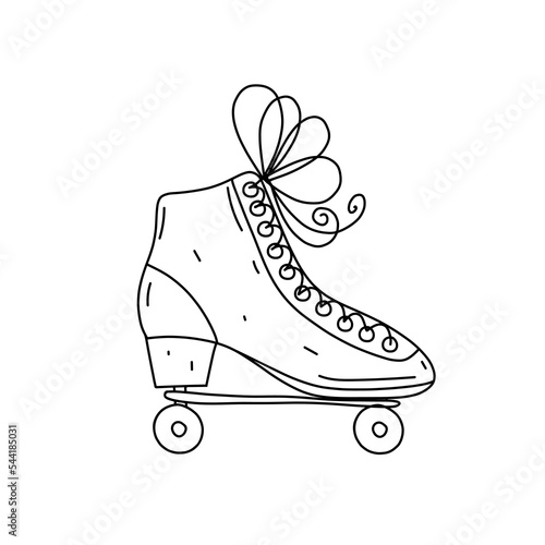 Roller skate in hand drawn doodle style. Vector illustration. Doodle roller skates icon.