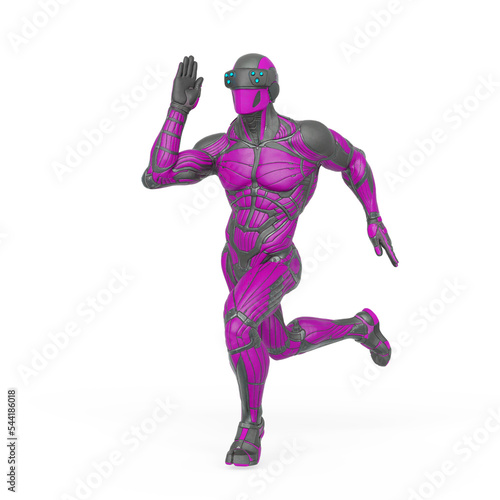 super hero in a exosuit is running in action © DM7