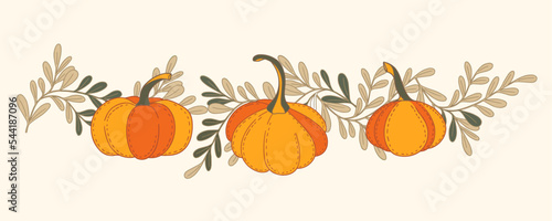 Cute hand drawn pumpkin horizontal banner, hand drawn pumpkins - great as Thanksgiving background, wrapping - vector design