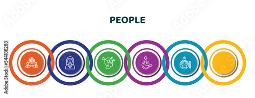 editable thin line icons with infographic template. infographic for people concept. included business partnership, bedouin, psychology, handicapped, sexual harassment, sickness icons.