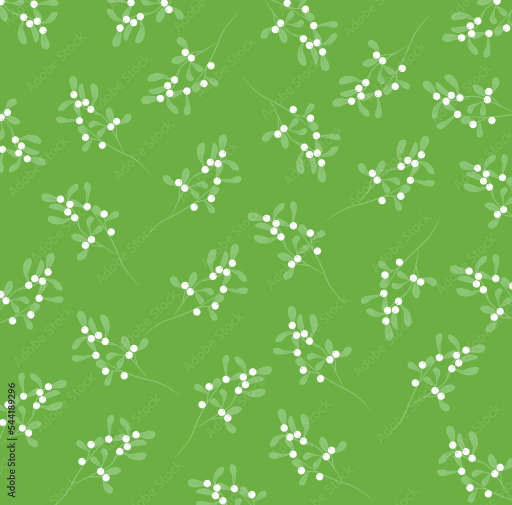 Festive pattern with mistletoe on green background