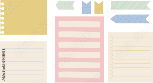 Cute paper notes for daily planner, hand drawn notebook sheets. To do list, memo sheet stickers, blank diary decor elements vector set.