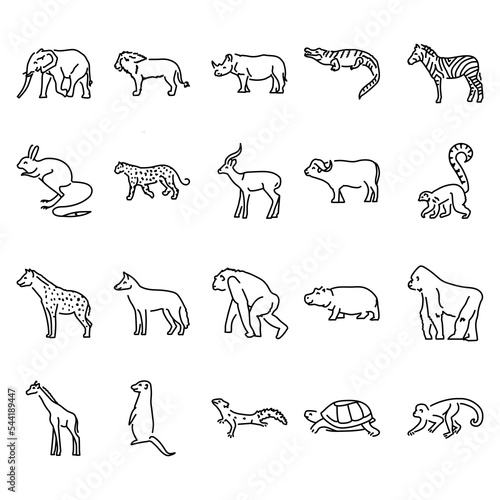 African animals color line icons set. Pictograms for web page