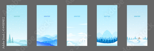 Set of winter banners on gr...