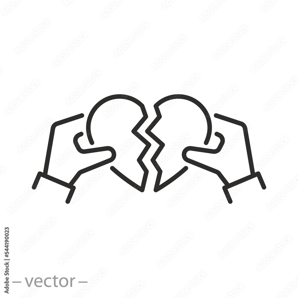 broken love icon, connect or split heart, crack in relationship, thin line symbol on white background - editable stroke vector illustration eps10 broken love icon, connect or split heart, crack in relationship, thin line symbol on white background - editable stroke vector illustration eps10