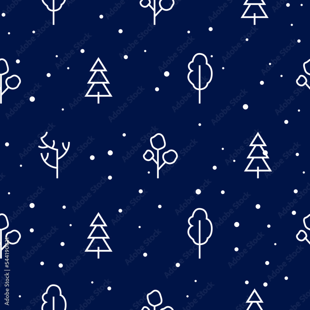 Naklejka premium Simple Christmas and New Year background with white line drawings of different trees. Template for holiday packaging, gift paper, messages and social media stories templates