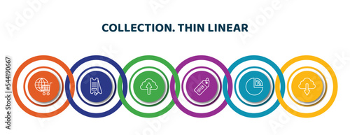 editable thin line icons with infographic template. infographic for collection. thin linear concept. included web shop, eticket, upload to cloud, offer, ratio, download from cloud icons.