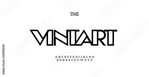 Modern architectural font, tough sturdy geometric typeface. Technical blueprint letters, contrasting lines alphabet, vintage art deco style type. Simply line contour font, vector typographic design