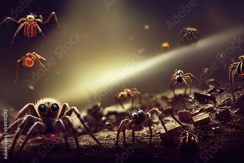 Obraz na płótnie Spiders infesting urban houses at night time