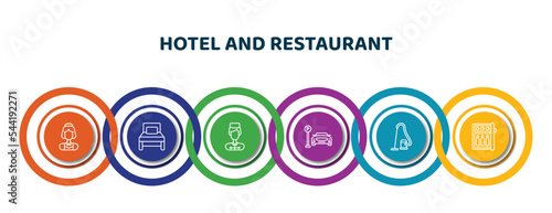 editable thin line icons with infographic template. infographic for hotel and restaurant concept. included servant, single bed, bellboy, parking, vacuum cleaner, minibar icons.
