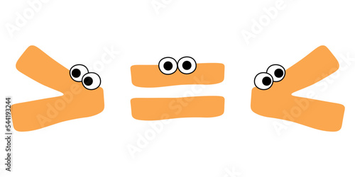 Crocodile inequality symbols. Less than greater than and equal symbol in mathematics. inequality symbols. Vector illustration isolated on white background.