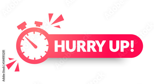 Rounded Label With Stop Watch Icon And Text Hurry Up