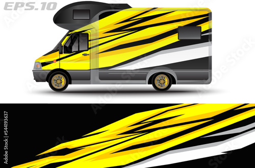 Camper van car wrap design vector for vehicle vinyl stickers and automotive decal livery photo