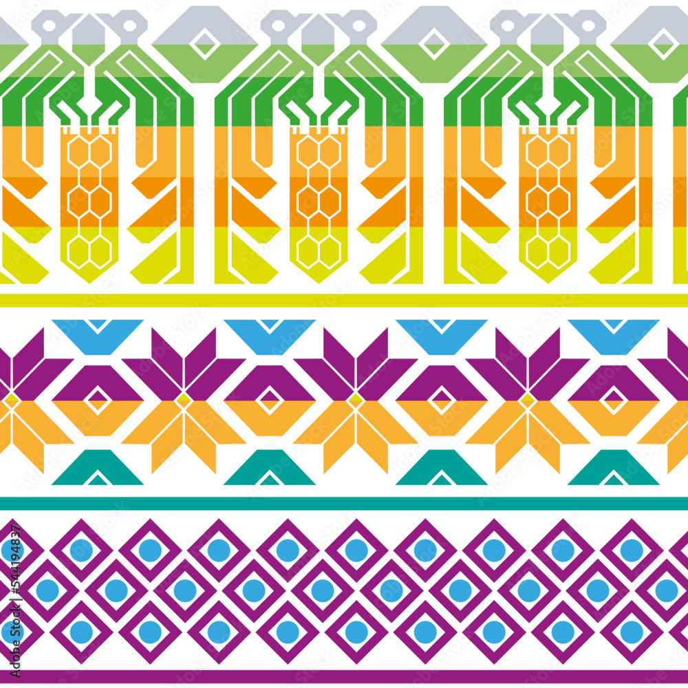 Colorido patrón textil étnico típico de Guatemala, con aves y flores de la cultura Maya. Ideal para imprimir, decorar o usar como fondo de diseño. 
 - obrazy, fototapety, plakaty 