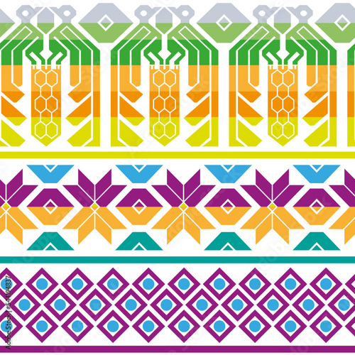 Colorido patrón textil étnico típico de Guatemala, con aves y flores de la cultura Maya. Ideal para imprimir, decorar o usar como fondo de diseño. 
 photo