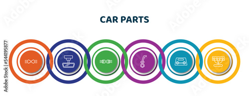editable thin line icons with infographic template. infographic for car parts concept. included car parking light, car rear-view mirror, indicator, dipstick, parcel shelf, manifold icons.