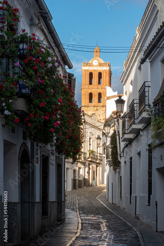 View of Calle Jerez, a beautiful street in the town of Zafra, in the province of Badajoz, Extremadura, Spain photo