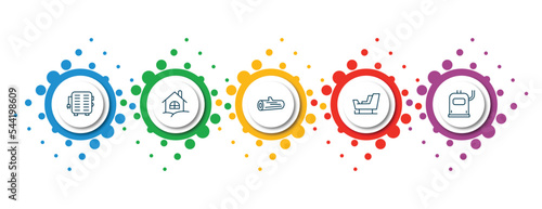 editable thin line icons with infographic template. infographic for winter concept. included electric heater, chalet, logs, , heater icons.