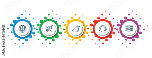 editable thin line icons with infographic template. infographic for web hosting concept. included globe network, feature, improve, tech support, dns icons.