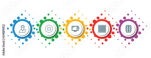 editable thin line icons with infographic template. infographic for ultimate glyphicons concept. included big map placeholder, dot crossed, tv wireless connection, square grid, big traffic light