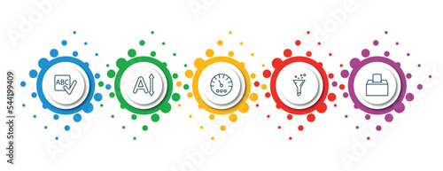 editable thin line icons with infographic template. infographic for user interface concept. included spellcheck, letter size, indicators, selective, elections icons.