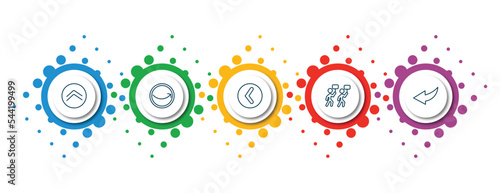 editable thin line icons with infographic template. infographic for user interface concept. included up arrow fold button, round right arrow, round left button, industrial action, curve left arrow