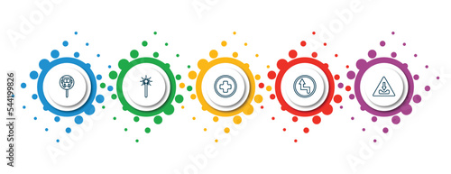 editable thin line icons with infographic template. infographic for traffic signs concept. included bus stop, laser, hospital, curves, pothole icons.