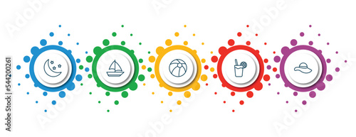 editable thin line icons with infographic template. infographic for summer concept. included moon, yatch boat, beach ball, lime juice, summer hat icons.