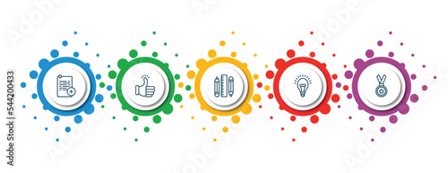 editable thin line icons with infographic template. infographic for startup stategy and concept. included hire, accept, stationery, bulb, gold medal icons.