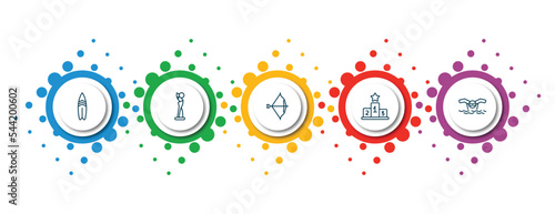 editable thin line icons with infographic template. infographic for sport concept. included surf, award, archery, podium, swimming icons.