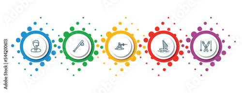 editable thin line icons with infographic template. infographic for sport concept. included commentator, baseball, wakeboarding, windsurf, ski icons.