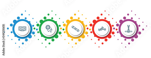 editable thin line icons with infographic template. infographic for sport concept. included scoreboard, volleyball, snowboard, training, ice hockey icons.