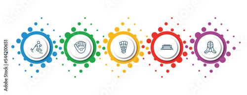 editable thin line icons with infographic template. infographic for sport concept. included rinkball, baseball glove, shuttlecock, tennis court, kendo icons.