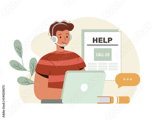 Technical support concept. Idea of customer service. Consultant support clients and help them with problems. Providing customer with valuable information. Vector illustration in cartoon style