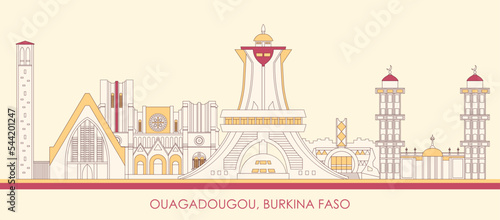 Cartoon Skyline panorama of city of Ouagadougou, Burkina Faso - vector illustration