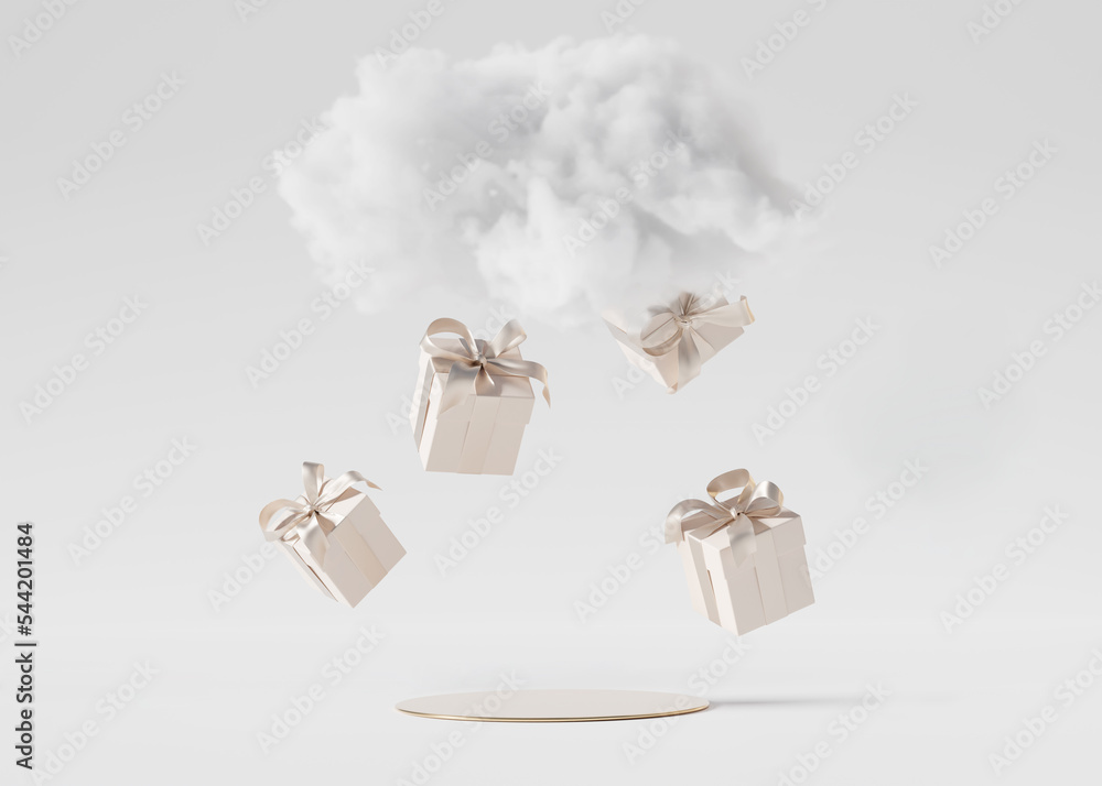 3D podium display, background for product presentation. Beige Gift box ...